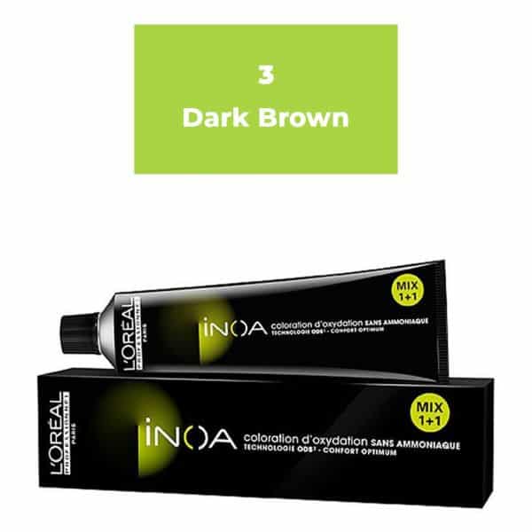 L’oreal Professionnel Paris INOA Ammonia-free Permanent Hair Color – 3 (Dark Brown)