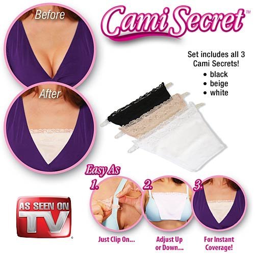 Comi Secret Women Clip-On Camisole (Black/Beige/White, Free Size) - Set Of 3